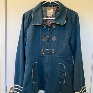 Tulle Teal Trench Coat with Floral Lining